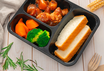 Model HS11 - 34 oz Rectangle 2 Compartment Black CPET Tray