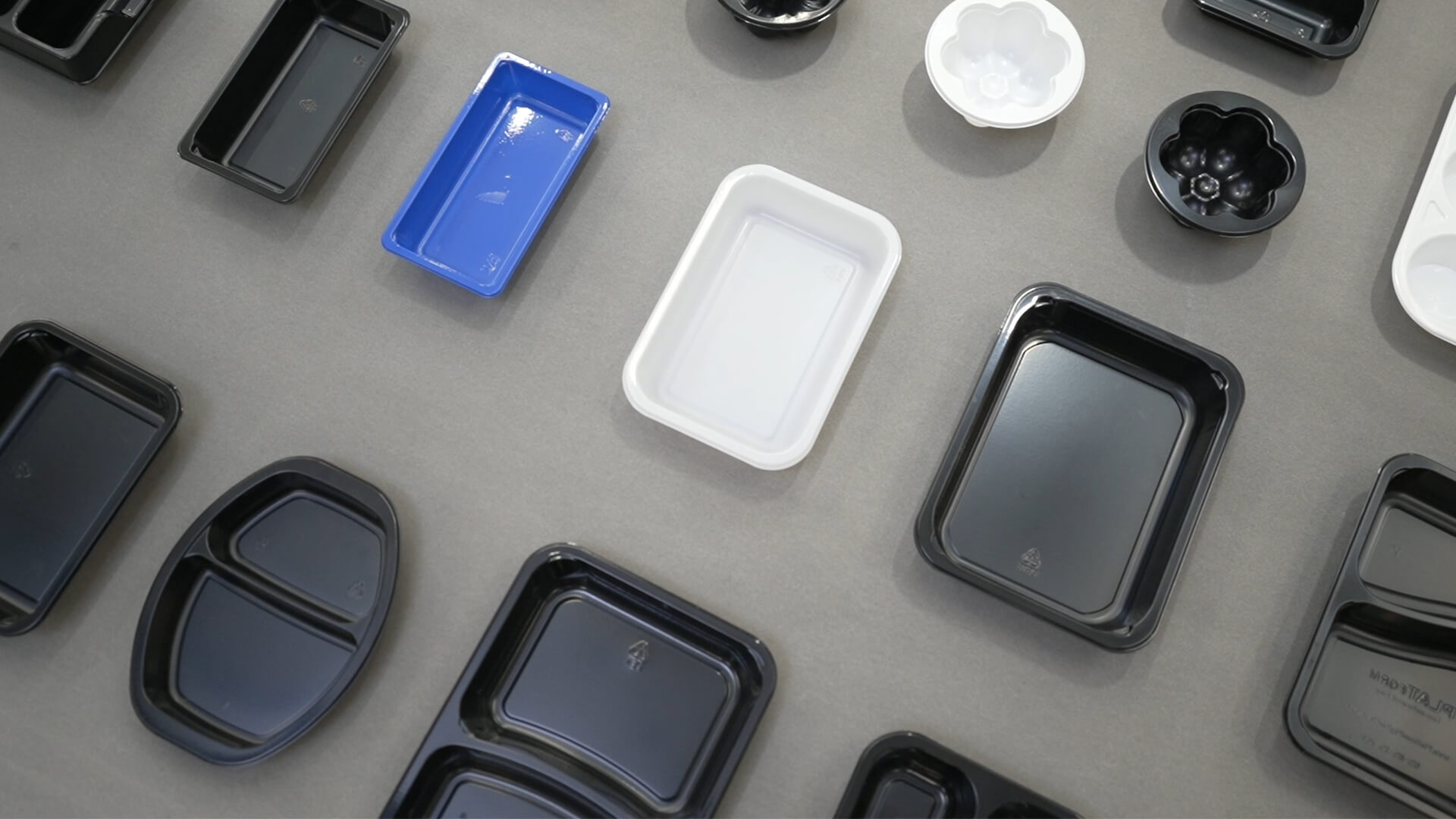 HSQY CPET food tray range in black white and blue