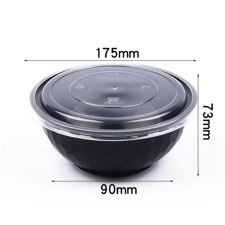 HSQY 35 oz. Disposable Round Black Takeout Plastic PP Diamond Bowl With Lids