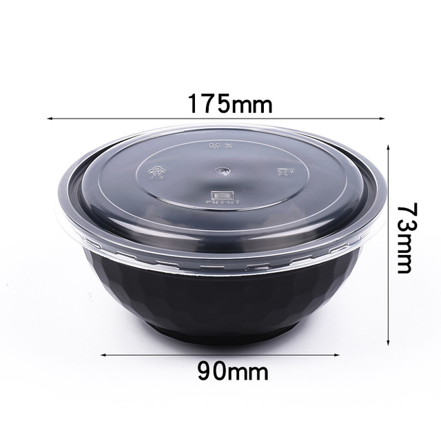 HSQY 35 oz. Disposable Round Black Takeout Plastic PP Diamond Bowl With Lids