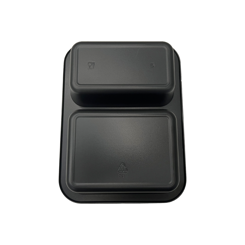 Model 018 - 41 oz Rectangle 2 Compartment Black CPET Tray