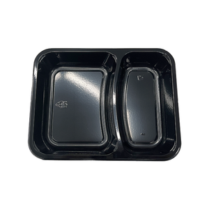 Model 020 - 41 oz Rectangle 2 Compartment Black CPET Tray