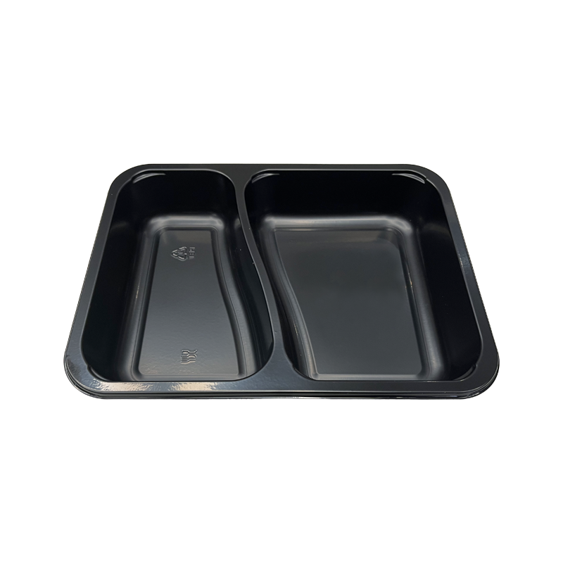 Model HS17 - 37 oz Rectangle 2 Compartment Black CPET Tray