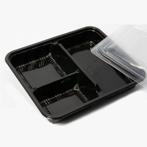 HSQY 3 compartimento desechable Black PP Plástica Lunch Box Contenedor con tapas