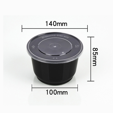 HSQY 33 oz. Disposable Round Black PP Plastic Takeout Lunch Bowl With Lids