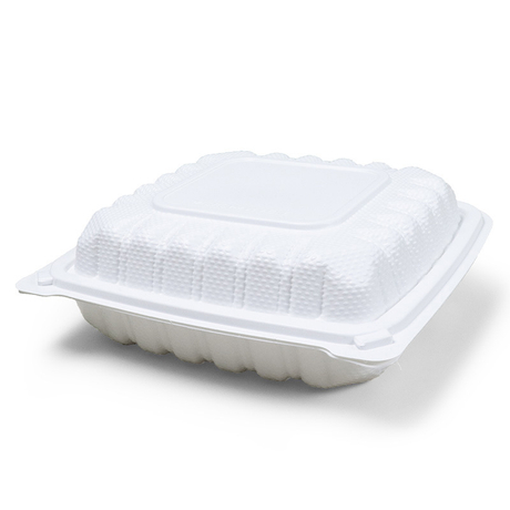 HSQY 6 x 6 x 3" White Polypropylene Plastic Burger Hinged Lid Takeout Container