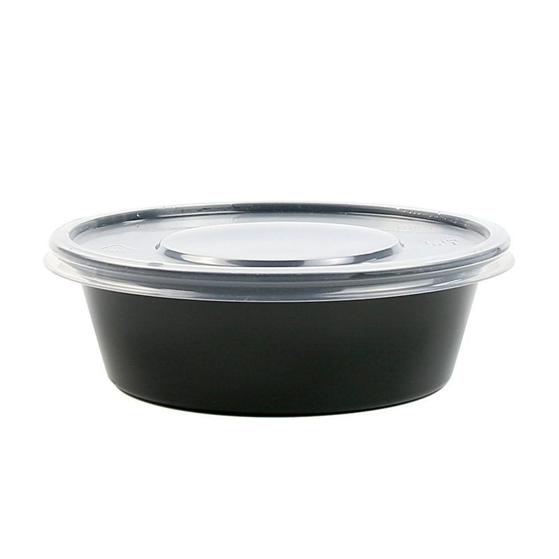 HSQY 59 oz. Disposable Black PP Plastic Takeout Lunch Bowl With Lids