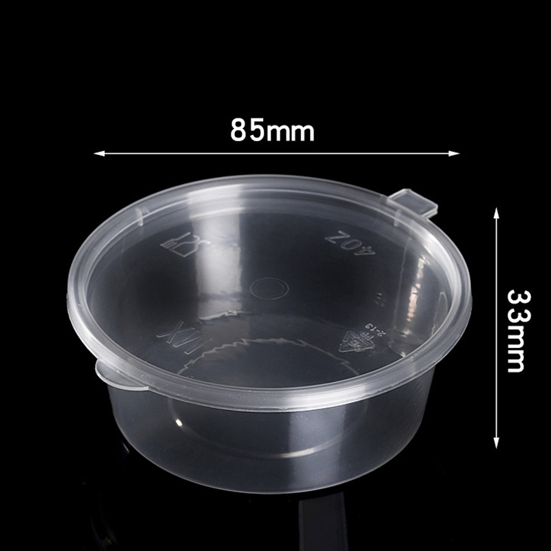 HSQY 3.5oz 2 Compartment Round Clear Plastic Sauce Cup with Hinged Lid