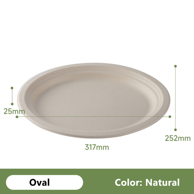 Piatti compostabili monouso, Piatto ovale in polpa di bagassa, Piatti da pranzo biodegradabili