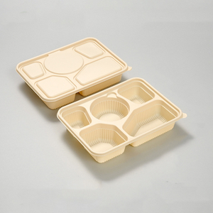 9"x9"x3" 1 3 Compartment Cornstarch Food Container, Disposable Cornstarch Clamshell Container with Hinged Lids