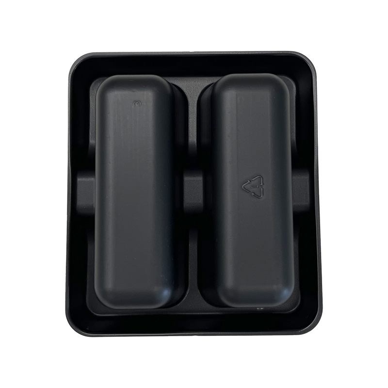 Model 026 - 15 oz Rectangle 2 Compartment Black CPET Tray