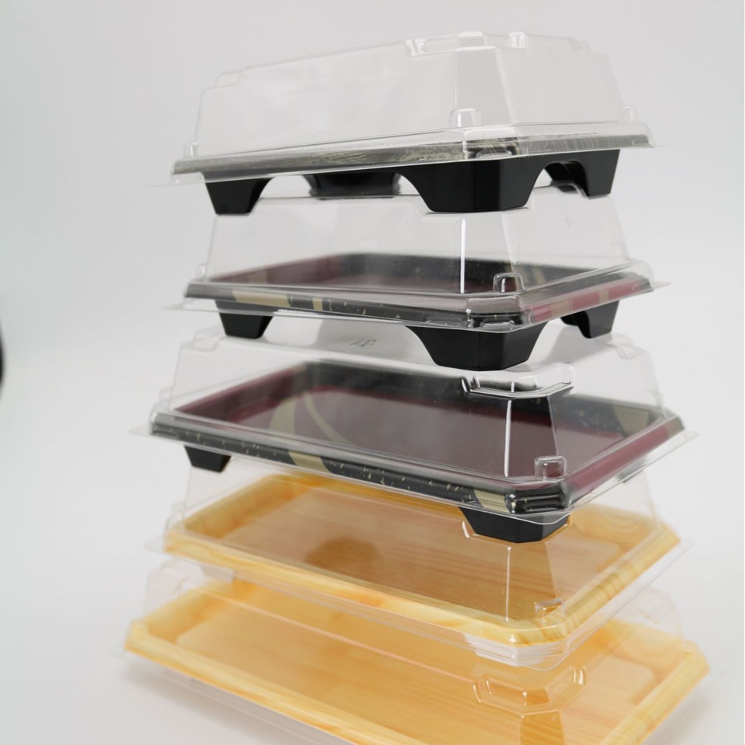 Plastic Take Out Sushi Tray, PS Rectangular Sushi Trays with Clear Lid