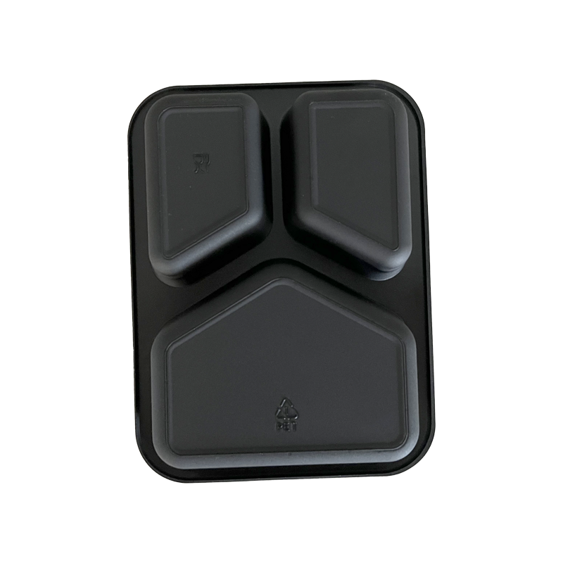 Model 006 - 27 oz. Rectangle 3 Compartment Black CPET Tray 