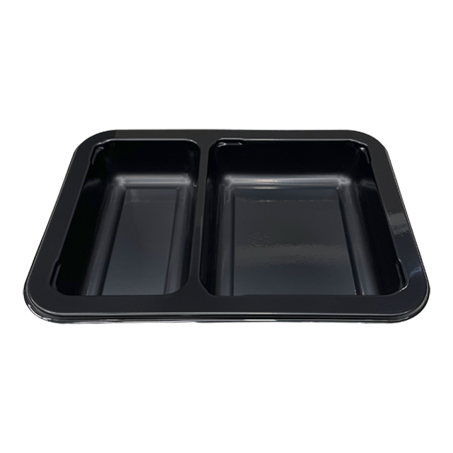 Model 018 - 41 oz rechthoek 2 Compartiment Black CPET -lade