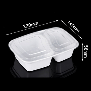 HSQY 34OZ 41OZ 2 Compartimento Desechable White PP Plástica Recipiente de lonchera con tapas