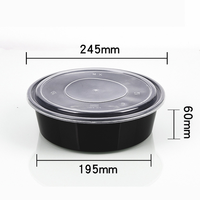 HSQY 68 oz. Disposable Round Black PP Plastic Takeout Lunch Bowl With Lids