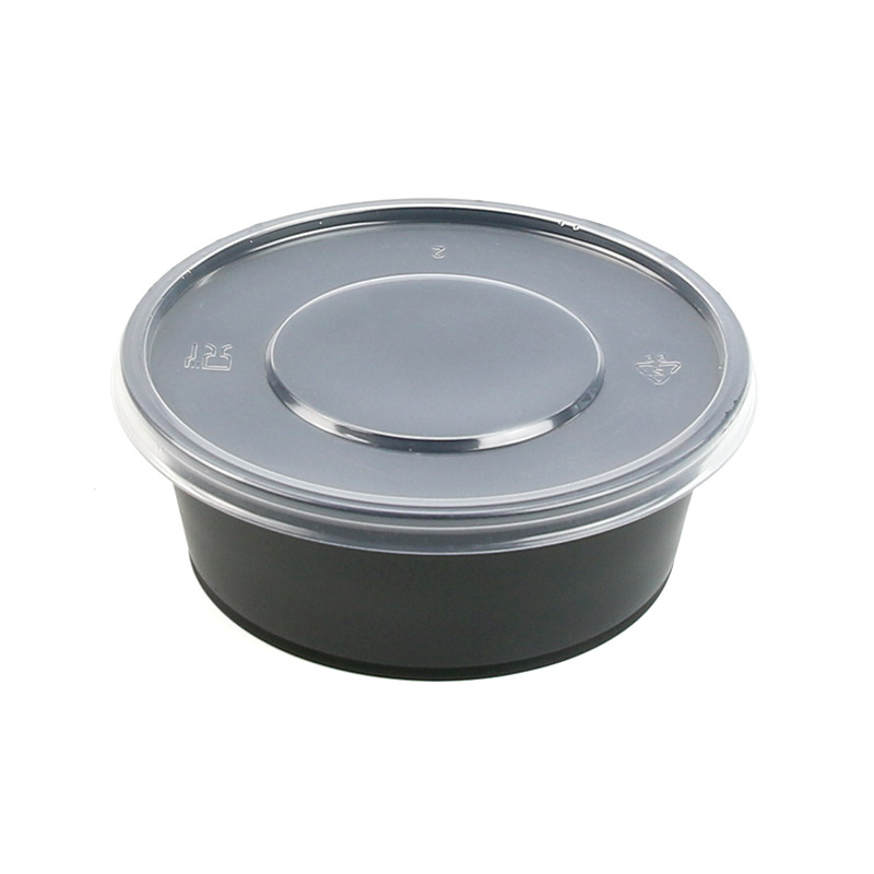 HSQY 59 oz. Disposable Black PP Plastic Takeout Lunch Bowl With Lids