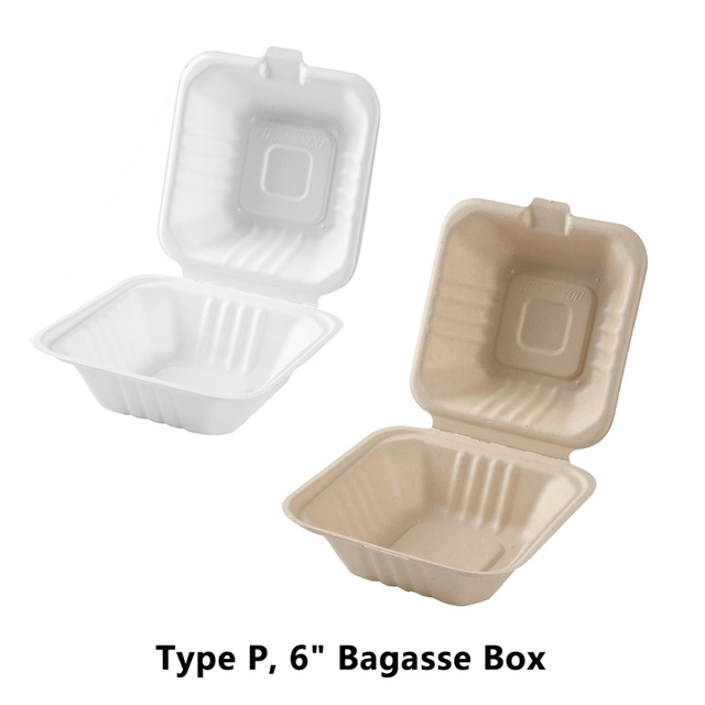 6″ Bagasse Hamburger Takeaway Box, Clamshell Container, 100% Compostable