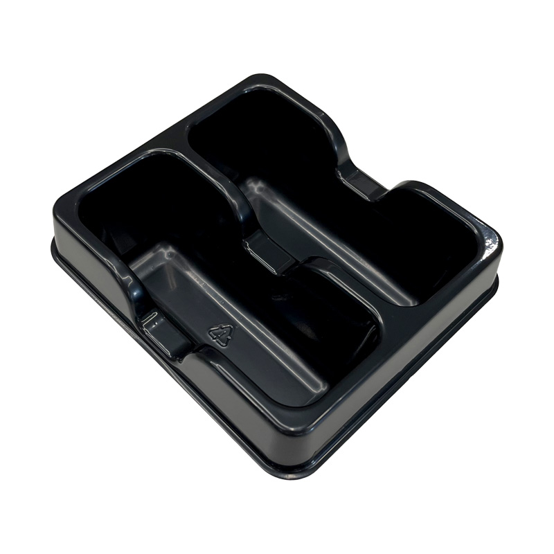 Model 026 - 15 oz Rectangle 2 Compartment Black CPET Tray