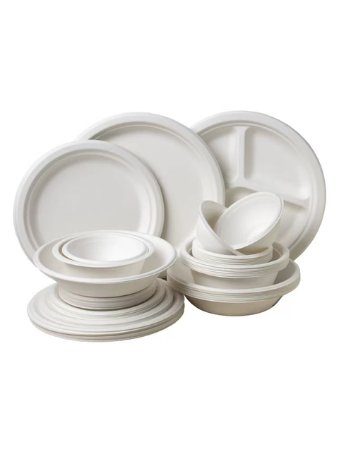 HSQY 9 Inch Disposable 3 Compartment Round White Polypropylene Plastic Plate