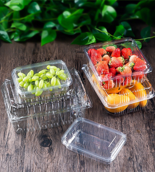 HSQY 6.7 X 6.7 X 3.5 Inch Clear PET Plastic Square Fruit Clamshells Container