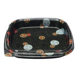 Disposable Food Blister PS Sushi Tray, Square Black Plastic PS Sushi Container with Clear Lid