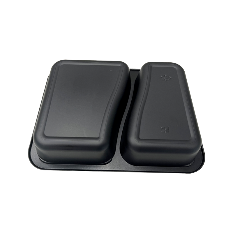 Model HS17 - 37 oz Rectangle 2 Compartment Black CPET Tray