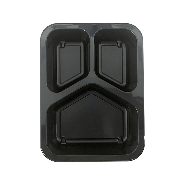 Model 006 - 27 oz. Rectangle 3 Compartment Black CPET Tray 