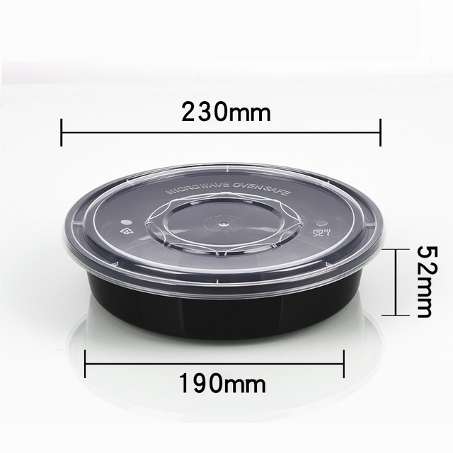 HSQY 50 oz. Disposable Round Black PP Plastic Takeout Lunch Bowl With Lids