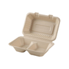8" 9" 3 Compartment Bagasse Clamshell Containers, Take Out Food Boxes, 100% compostable