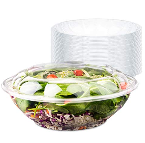HSQY 6.9 X 1.7 Inch Clear Round PET Plastic Hinged Lid Salad Bowl Container