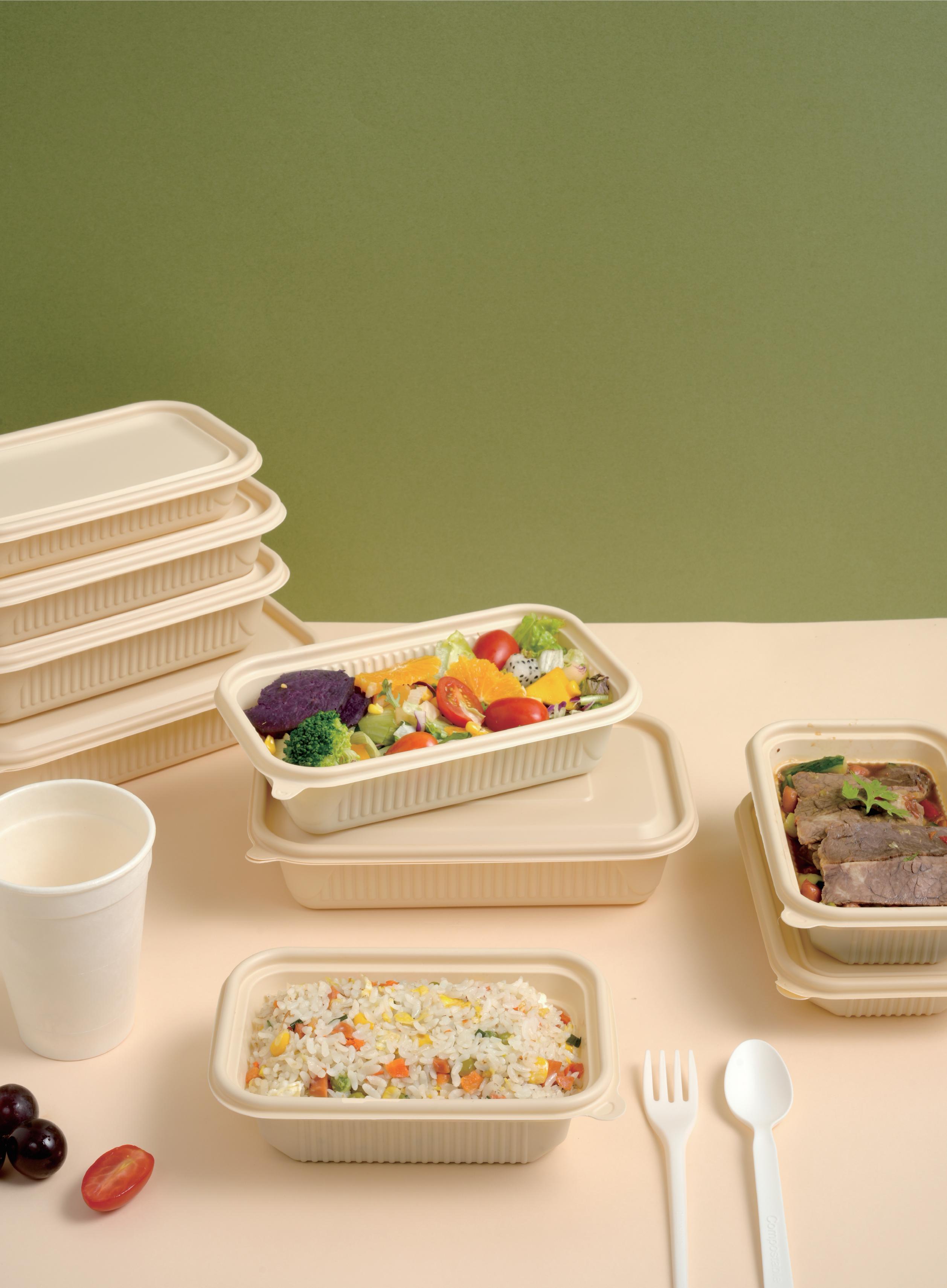 5 Compartment Cornstarch Lunch Box With Lids, Disposable Cornstarch Food Container