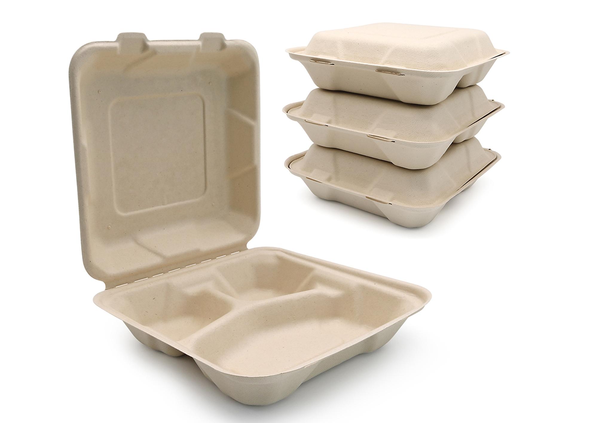 6″ Bagasse Hamburger Takeaway Box, Clamshell Container, 100% Compostable