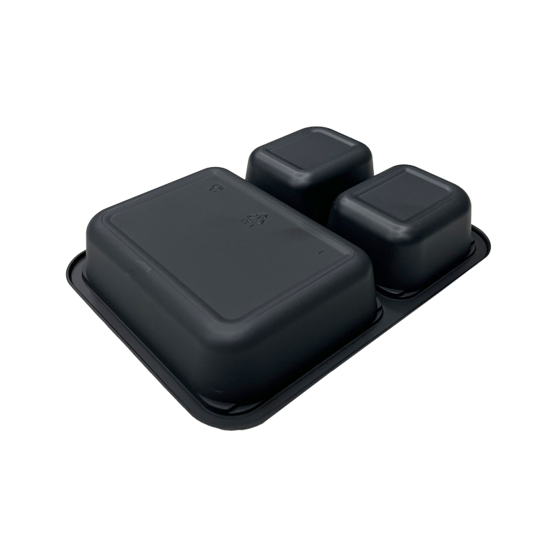 Model 015 - 25 oz Rectangle 3 Compartment BlackCPET Tray