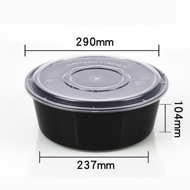 HSQY 169 oz. Disposable Round Black PP Plastic Takeout Lunch Bowl With Lids