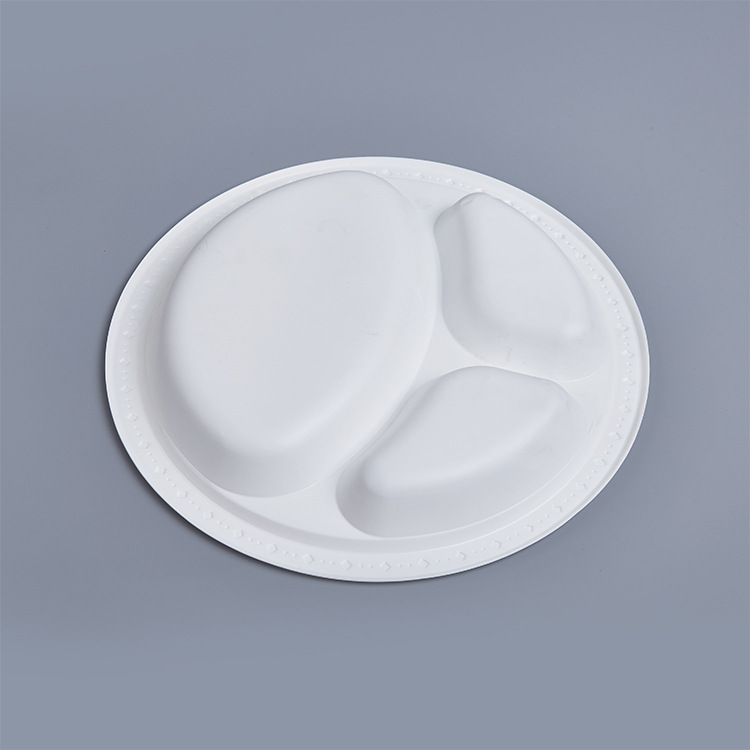 HSQY 9 Inch Disposable 3 Compartment Round Black Polypropylene Plastic Plate