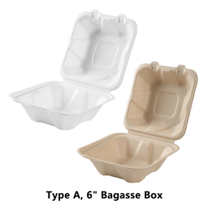 6 ″ Bagasse Hamburger Paket Servisi Kutusu, Kapak Kaba,% 100 Kompostlanabilir
