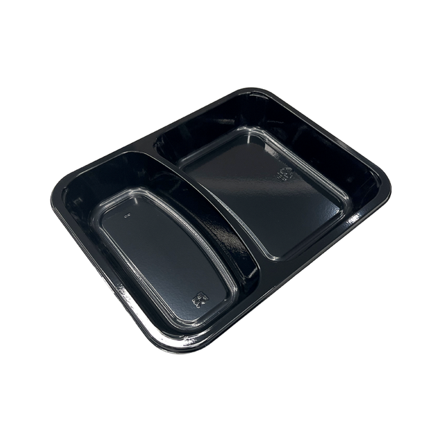 Model HS31 - 15 oz Rectangle 2 Compartment Black CPET Tray