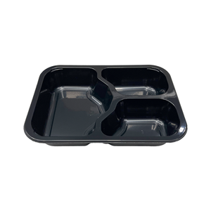 Model HS09 - 22 oz Rectangle 3 Compartment Black CPET Tray