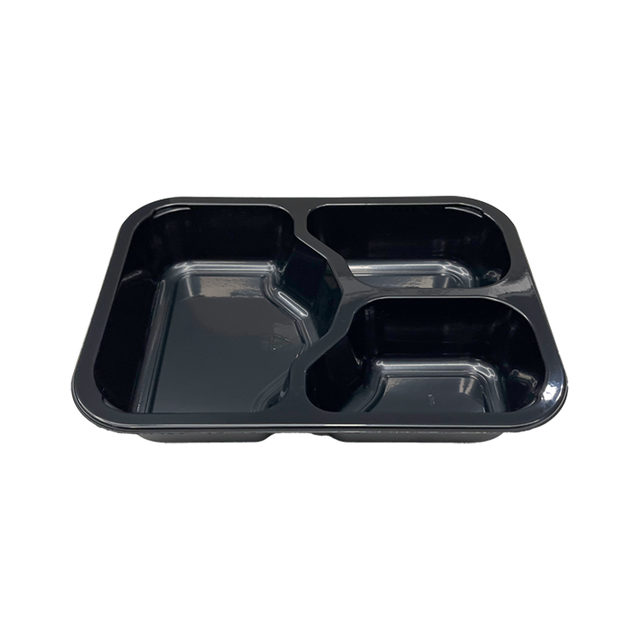 Model HS09 - 22 oz Rectangle 3 Compartment Black CPET Tray