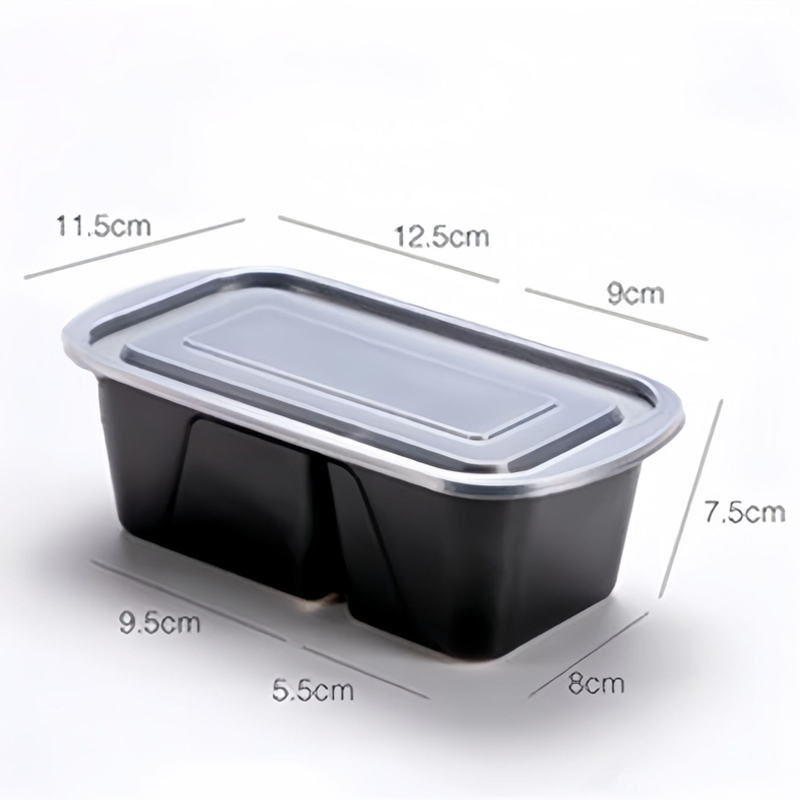HSQY 5 Compartment Disposable Black PP Plastic Takeout Lunch Box Container With Lids
