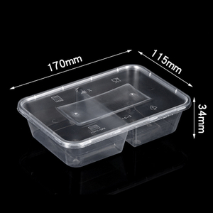 HSQY 17OZ 22OZ 25OZ 34OZ 2 Compartimento Desechable Clear PP Plástica Recipiente de lonchera con tapas