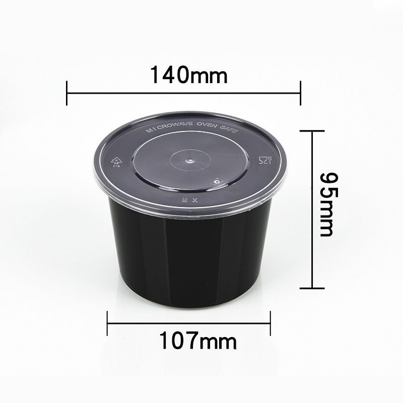 HSQY 28 oz. Disposable Round Black PP Plastic Takeout Lunch Bowl With Lids