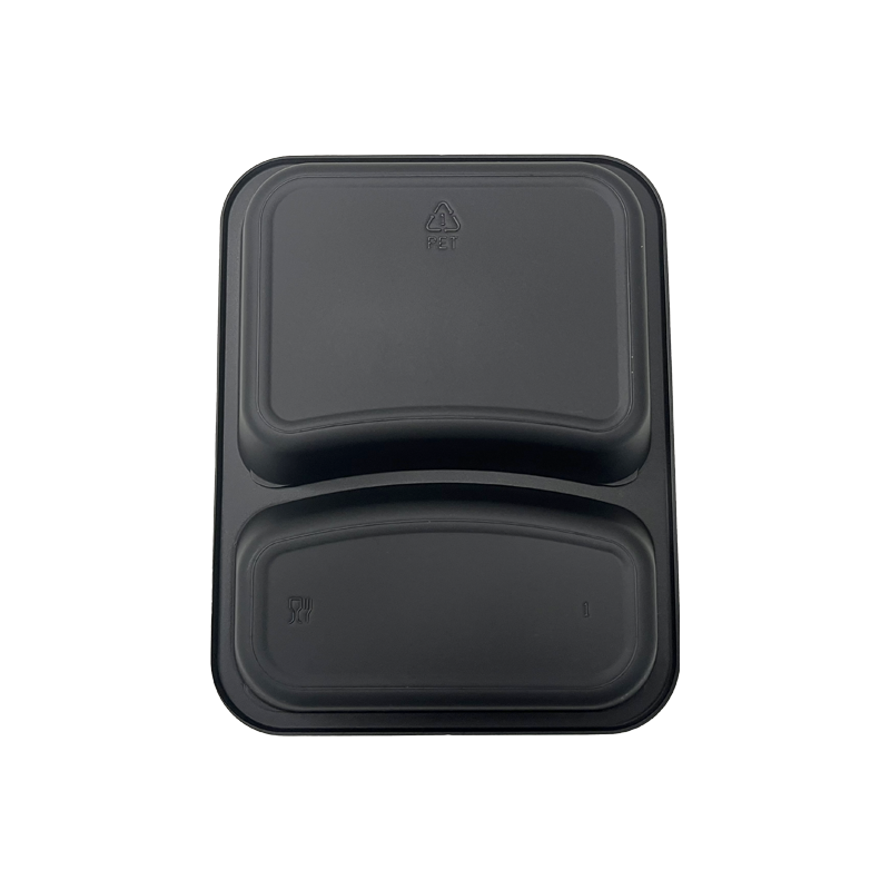 Model HS31 - 15 oz Rectangle 2 Compartment Black CPET Tray
