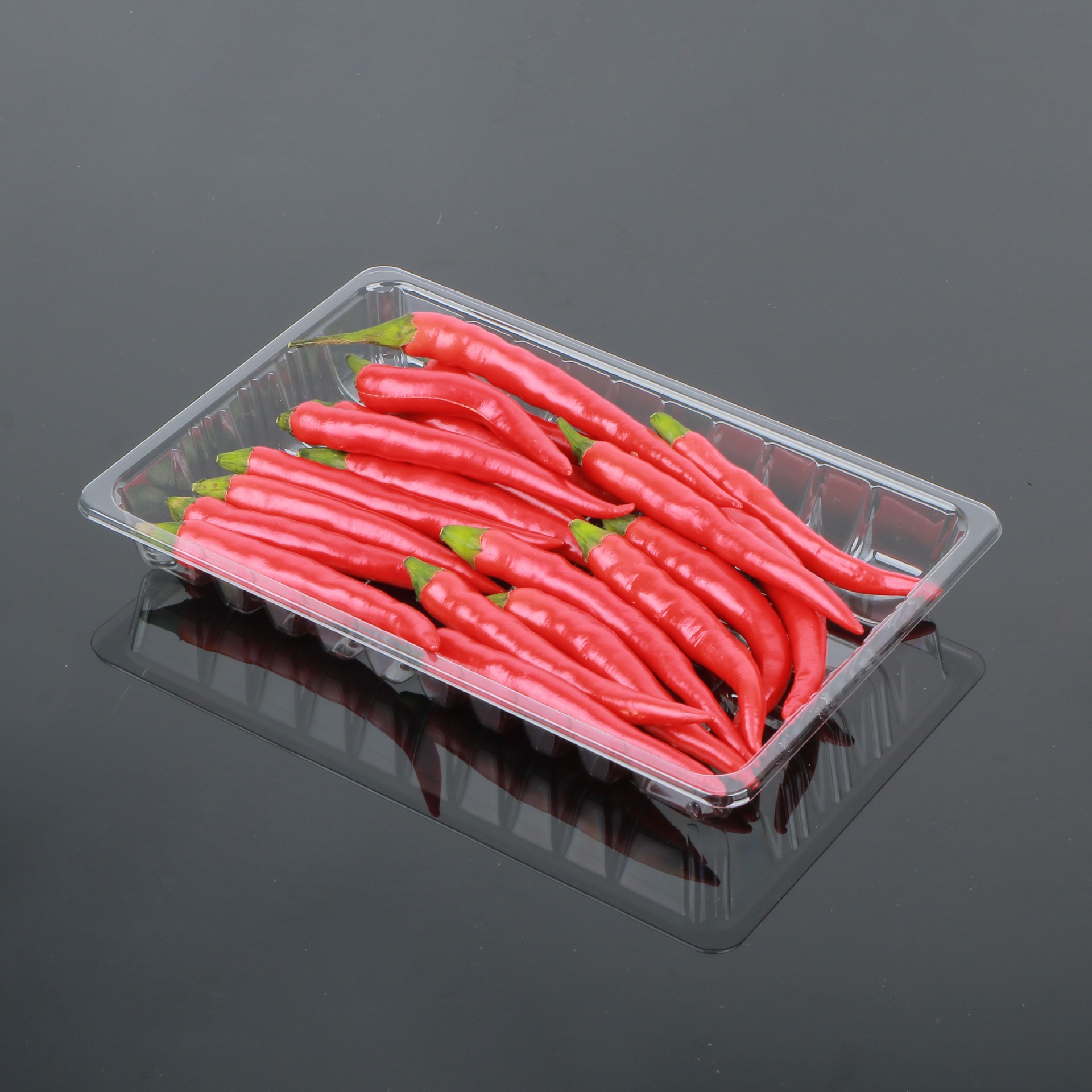 Stackable clear PET trays