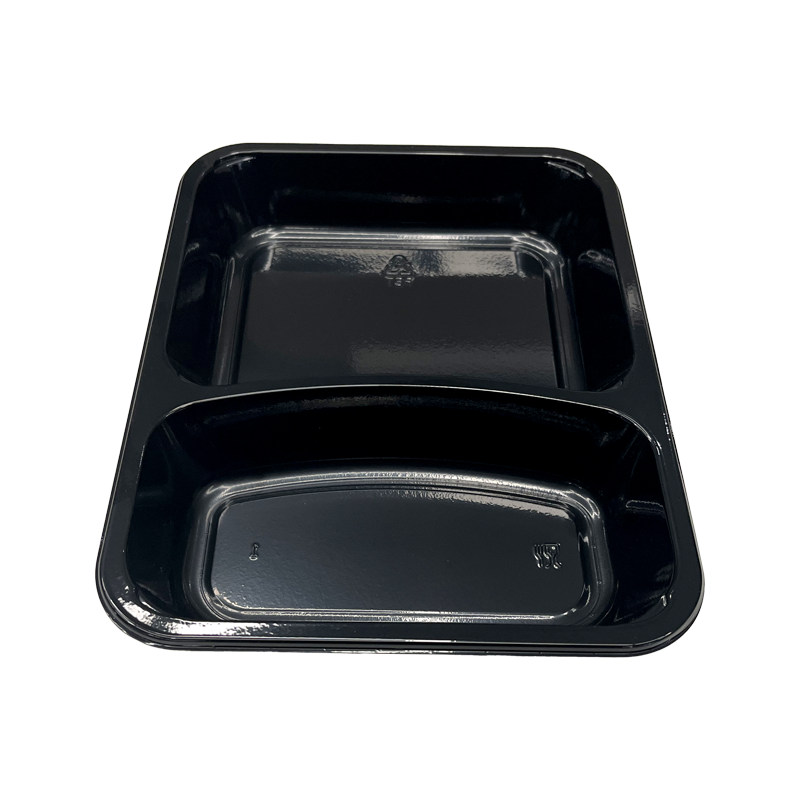 Model HS31 - 15 oz Rectangle 2 Compartment Black CPET Tray
