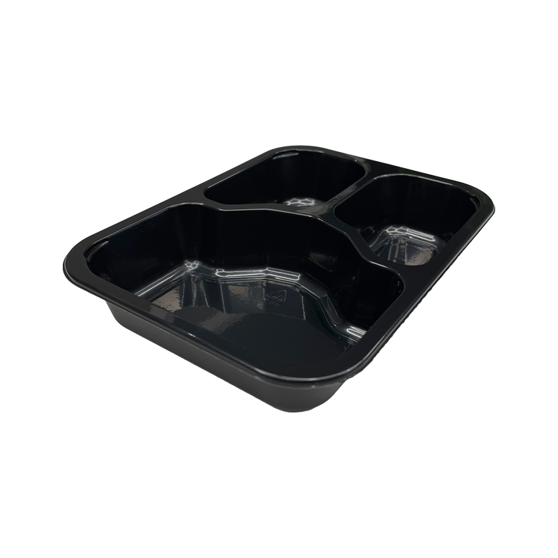 Model HS09 - 22 oz Rectangle 3 Compartment Black CPET Tray
