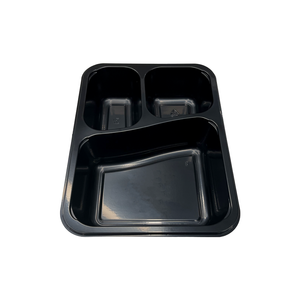 Model HS18 - 47 oz Rectangle 3 Compartment Black CPET Tray