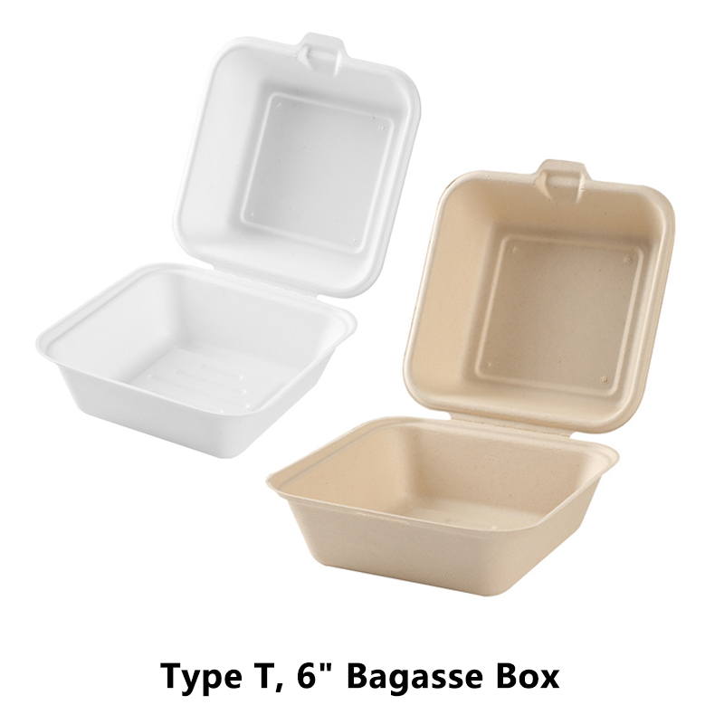 6″ Bagasse Hamburger Takeaway Box, Clamshell Container, 100% Compostable