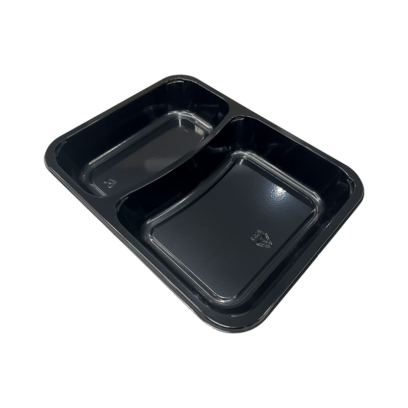Model HS31 - 15 oz Rectangle 2 Compartment Black CPET Tray